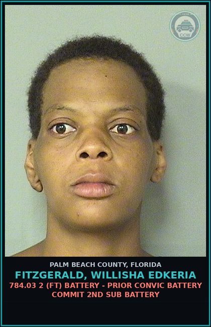 CCW arrest card for FITZGERALD, WILLISHA EDKERIA in Palm Beach County: 784.03 2 (FT) BATTERY - PRIOR CONVIC BATTERY COMMIT 2ND SUB BATTERY