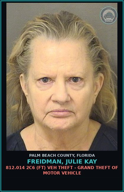 CCW arrest card for FREIDMAN, JULIE KAY in Palm Beach County: 812.014 2C6 (FT) VEH THEFT - GRAND THEFT OF MOTOR VEHICLE