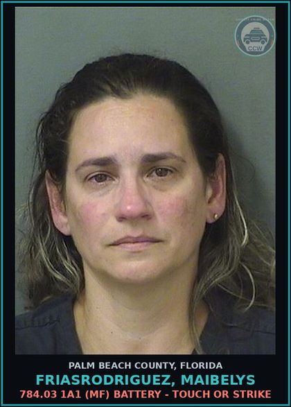 CCW arrest card for FRIASRODRIGUEZ, MAIBELYS in Palm Beach County: 784.03 1A1 (MF) BATTERY - TOUCH OR STRIKE