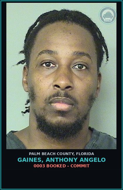 CCW arrest card for GAINES, ANTHONY ANGELO in Palm Beach County: 0003 BOOKED - COMMIT