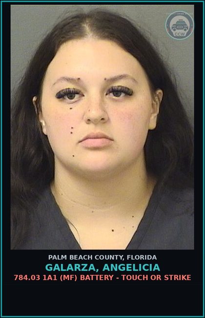 CCW arrest card for GALARZA, ANGELICIA in Palm Beach County: 784.03 1A1 (MF) BATTERY - TOUCH OR STRIKE