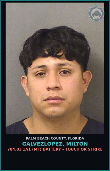 CCW arrest card for GALVEZLOPEZ, MILTON in Palm Beach County: 784.03 1A1 (MF) BATTERY - TOUCH OR STRIKE