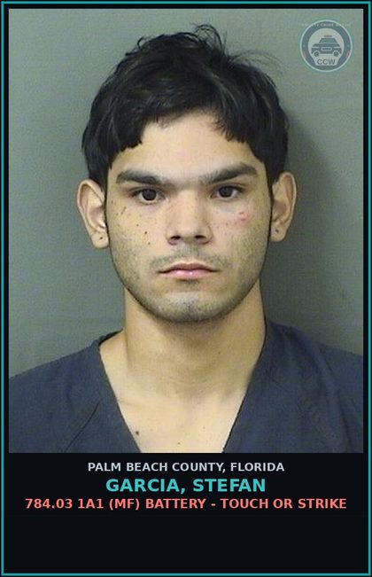CCW arrest card for GARCIA, STEFAN in Palm Beach County: 784.03 1A1 (MF) BATTERY - TOUCH OR STRIKE