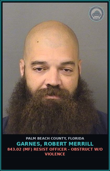 CCW arrest card for GARNES, ROBERT MERRILL in Palm Beach County: 856.011 (MS) DISORDERLY INTOX - DISORDER INTOX PUBLIC PLACE CAUSE DISTURBANCE