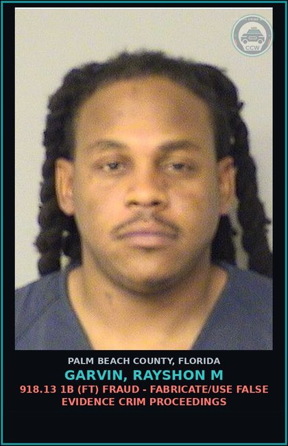 CCW arrest card for GARVIN, RAYSHON M in Palm Beach County: 893.13 1A2 (FT) DRUGS-DELIV/DISTR - DELIVER contr substance SCHEDULE III