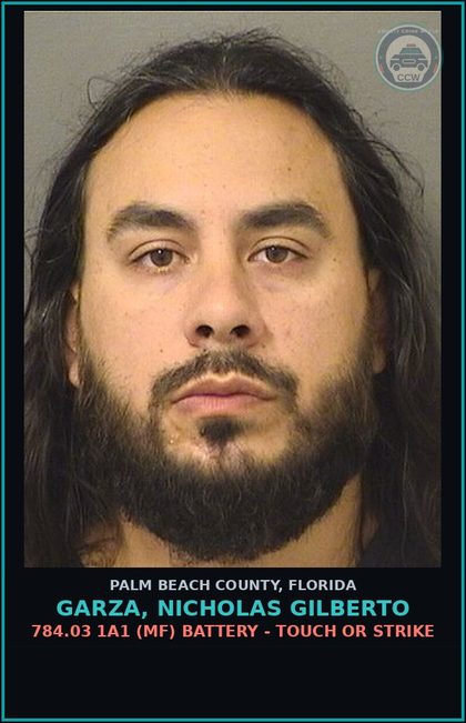 CCW arrest card for GARZA, NICHOLAS GILBERTO in Palm Beach County: 784.03 1A1 (MF) BATTERY - TOUCH OR STRIKE