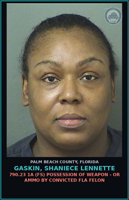 CCW arrest card for GASKIN, SHANIECE LENNETTE in Palm Beach County: 893.13 6A (FT) DRUGS-POSSESS - POSSESS contr substance W/O PRESCRIPTION