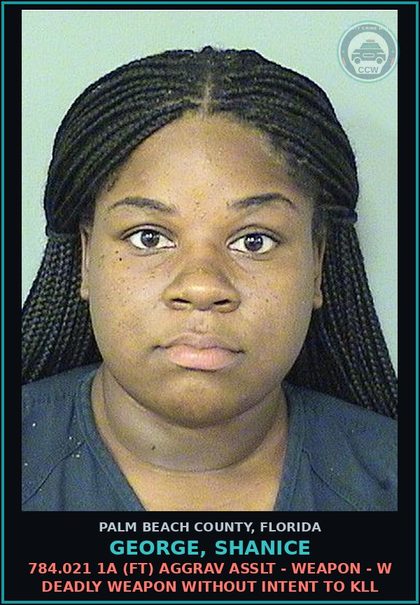 CCW arrest card for GEORGE, SHANICE in Palm Beach County: 827.03 2B (FS) NEGLECT chld - NEGLECT chld WITH GREAT BODILY HARM