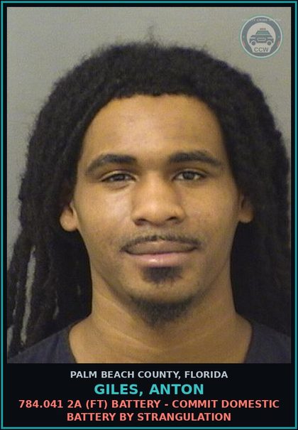 CCW arrest card for GILES, ANTON in Palm Beach County: 784.03 1A1 (MF) BATTERY - TOUCH OR STRIKE