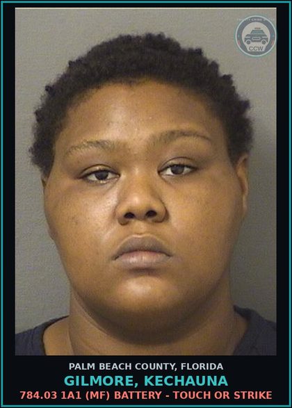 CCW arrest card for GILMORE, KECHAUNA in Palm Beach County: 784.03 1A1 (MF) BATTERY - TOUCH OR STRIKE
