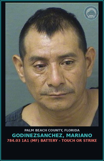 CCW arrest card for GODINEZSANCHEZ, MARIANO in Palm Beach County: 827.03 2C (FT) CRUELTY TOWARD chld - ABUSE chld WITHOUT GREAT BODILY HARM