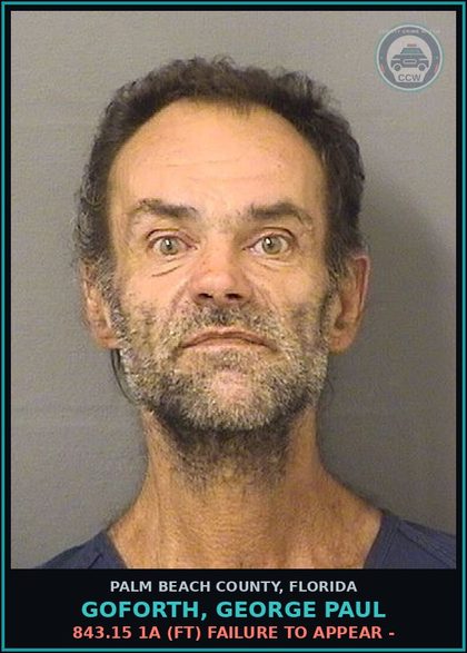 CCW arrest card for GOFORTH, GEORGE PAUL in Palm Beach County: 843.15 1A (FT) FAILURE TO APPEAR -