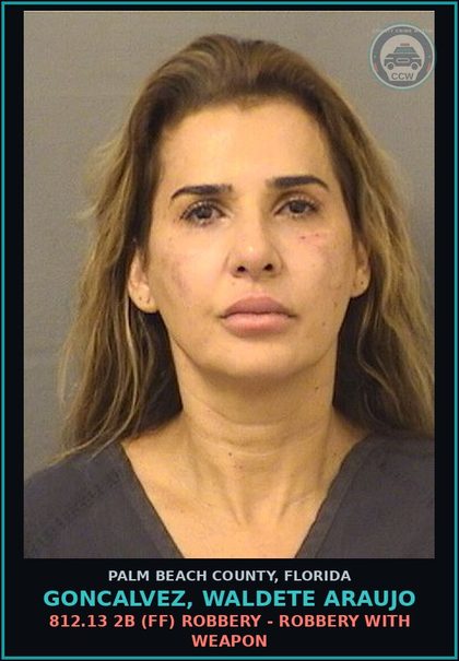 CCW arrest card for GONCALVEZ, WALDETE ARAUJO in Palm Beach County: 812.13 2B (FF) ROBBERY - ROBBERY WITH WEAPON
