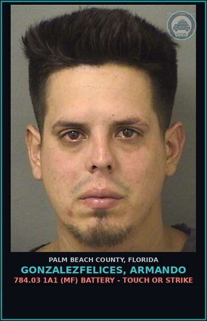 CCW arrest card for GONZALEZFELICES, ARMANDO in Palm Beach County: 784.03 1A1 (MF) BATTERY - TOUCH OR STRIKE