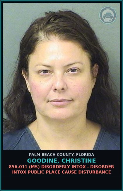 CCW arrest card for GOODINE, CHRISTINE in Palm Beach County: 856.011 (MS) DISORDERLY INTOX - DISORDER INTOX PUBLIC PLACE CAUSE DISTURBANCE