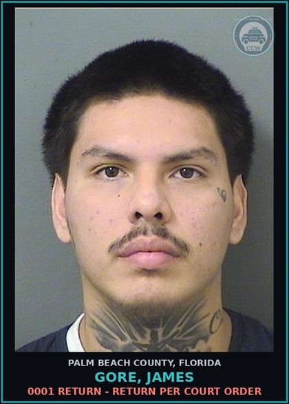 CCW arrest card for GORE, JAMES in Palm Beach County: 0001 RETURN - RETURN PER COURT ORDER
