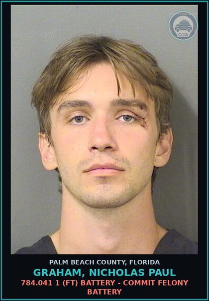 CCW arrest card for GRAHAM, NICHOLAS PAUL in Palm Beach County: 784.041 1 (FT) BATTERY - COMMIT FELONY BATTERY