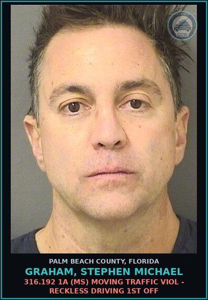 CCW arrest card for GRAHAM, STEPHEN MICHAEL in Palm Beach County: 316.192 1A (MS) MOVING TRAFFIC VIOL - RECKLESS DRIVING 1ST OFF
