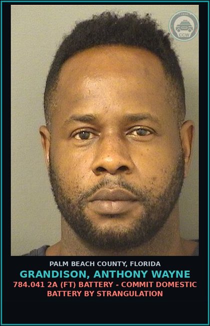 CCW arrest card for GRANDISON, ANTHONY WAYNE in Palm Beach County: 794.011 5B (FS) s3x ASSLT - BY 18Y OLDR VIC 18Y OLDR NO PHY FORC VIOL