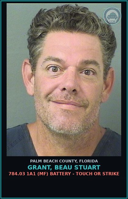 CCW arrest card for GRANT, BEAU STUART in Palm Beach County: 784.03 1A1 (MF) BATTERY - TOUCH OR STRIKE