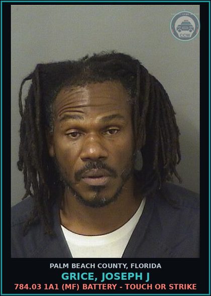 CCW arrest card for GRICE, JOSEPH J in Palm Beach County: 893.13 6A (FT) DRUGS-POSSESS - POSSESS contr substance W/O PRESCRIPTION