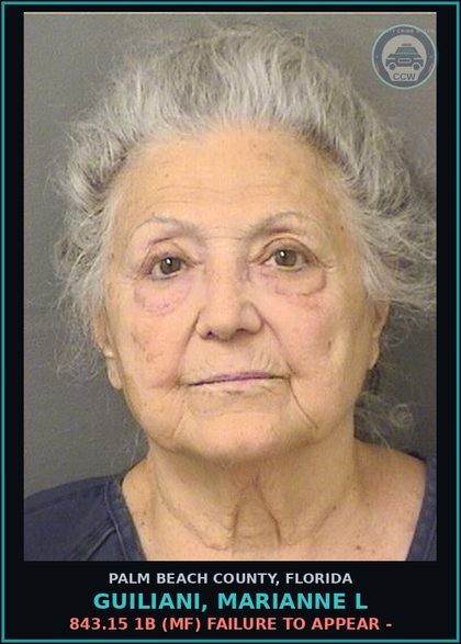 CCW arrest card for GUILIANI, MARIANNE L in Palm Beach County: 843.15 1B (MF) FAILURE TO APPEAR -