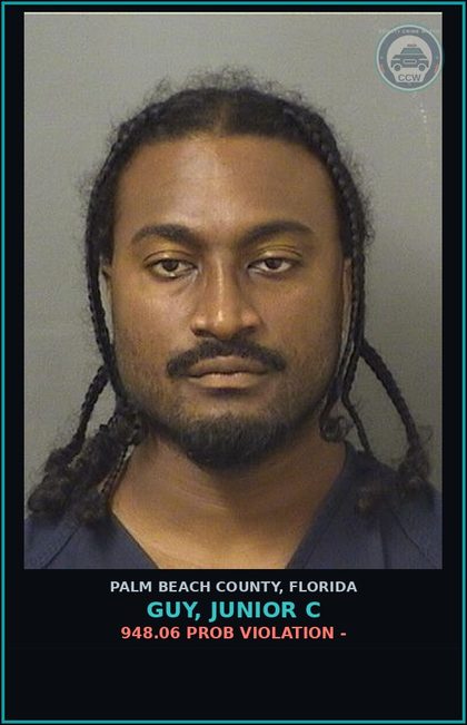 CCW arrest card for GUY, JUNIOR C in Palm Beach County: 948.06 PROB VIOLATION -