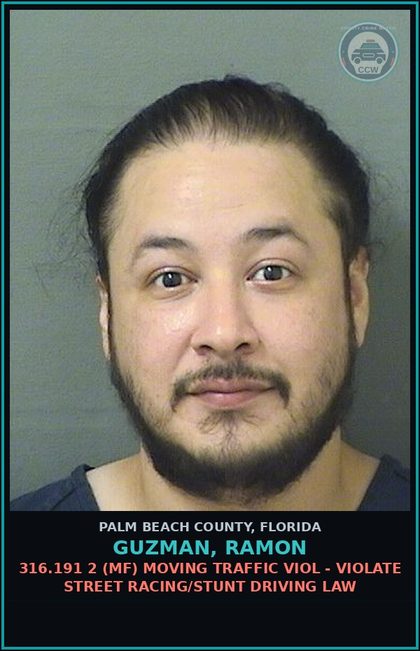 CCW arrest card for GUZMAN, RAMON in Palm Beach County: 316.193 1A (MS) DUI-UNLAW BLD ALCH - DUI INFLUENCE OF ALCOHOL OR DRUGS