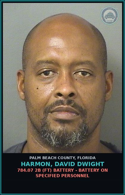 CCW arrest card for HARMON, DAVID DWIGHT in Palm Beach County: 843.01 1 (FT) RESIST OFFICER - RESIST OFFICER WITH VIOLENCE