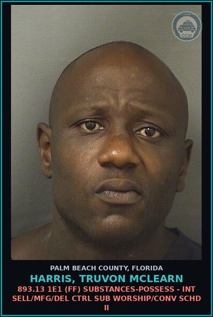 CCW arrest card for HARRIS, TRUVON MCLEARN in Palm Beach County: 893.13 1A1 (FS) DRUGS-DELIV/DISTR - DELIVER contr substance SCHEDULE II