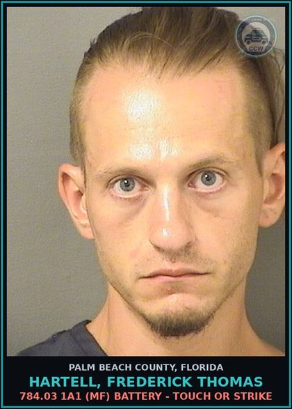 CCW arrest card for HARTELL, FREDERICK THOMAS in Palm Beach County: 784.03 1A1 (MF) BATTERY - TOUCH OR STRIKE