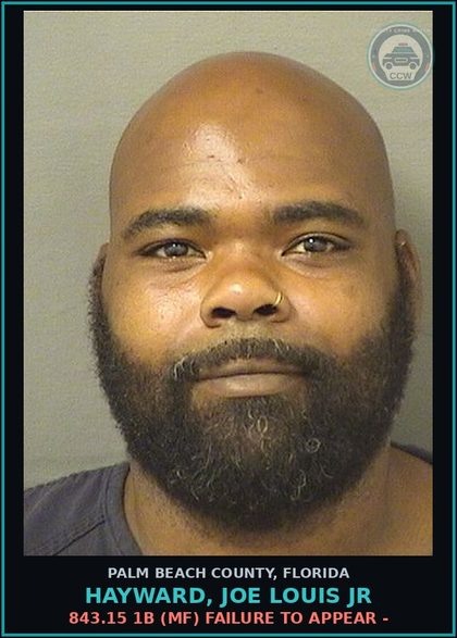 CCW arrest card for HAYWARD, JOE LOUIS Jr in Palm Beach County: 843.15 1B (MF) FAILURE TO APPEAR -