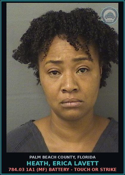 CCW arrest card for HEATH, ERICA LAVETT in Palm Beach County: 784.03 1A1 (MF) BATTERY - TOUCH OR STRIKE