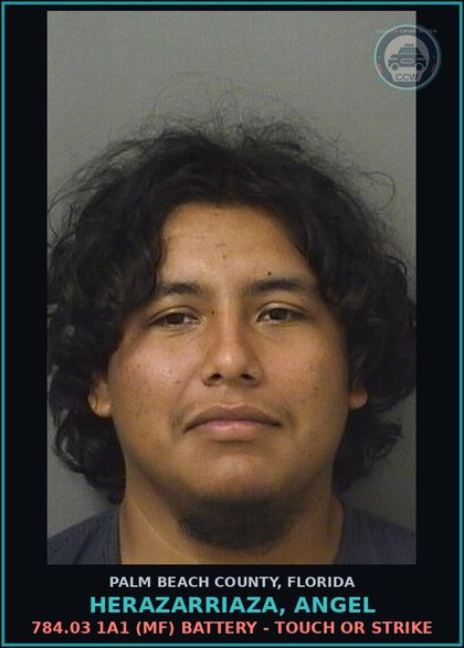 CCW arrest card for HERAZARRIAZA, ANGEL in Palm Beach County: 784.03 1A1 (MF) BATTERY - TOUCH OR STRIKE