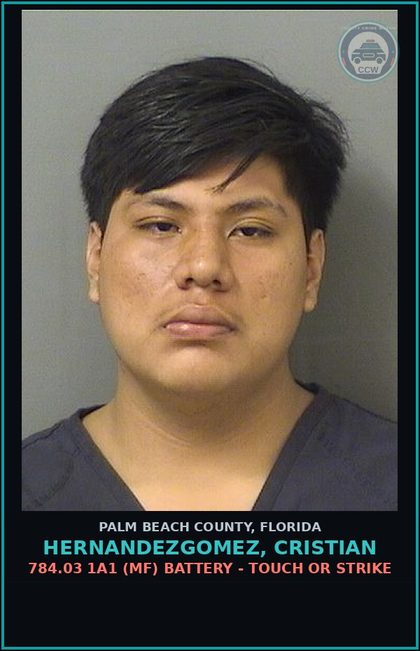 CCW arrest card for HERNANDEZGOMEZ, CRISTIAN in Palm Beach County: 784.03 1A1 (MF) BATTERY - TOUCH OR STRIKE