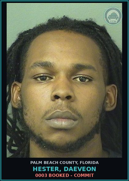 CCW arrest card for HESTER, DAEVEON in Palm Beach County: 0003 BOOKED - COMMIT