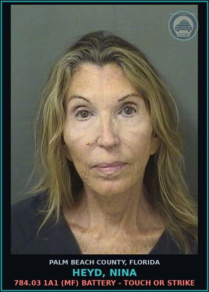 CCW arrest card for HEYD, NINA in Palm Beach County: 784.03 1A1 (MF) BATTERY - TOUCH OR STRIKE