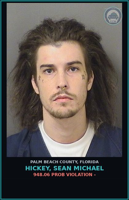 CCW arrest card for HICKEY, SEAN MICHAEL in Palm Beach County: 948.06 PROB VIOLATION -