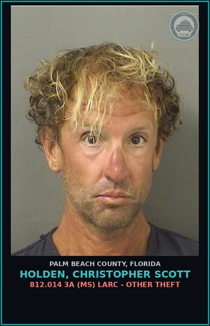 CCW arrest card for HOLDEN, CHRISTOPHER SCOTT in Palm Beach County: 812.014 3A (MS) LARC - OTHER THEFT