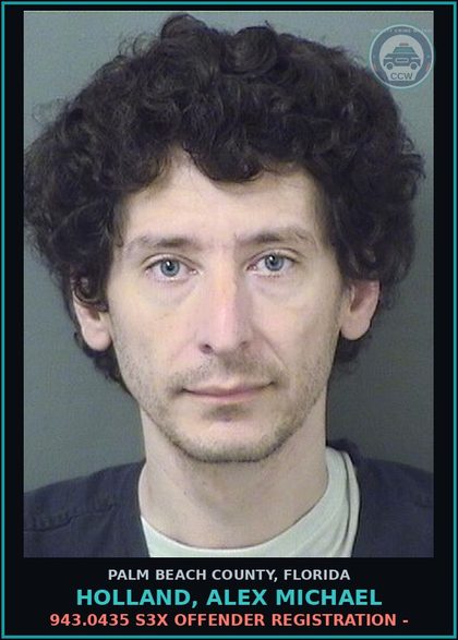 CCW arrest card for HOLLAND, ALEX MICHAEL in Palm Beach County: 943.0435 s3x OFFENDER REGISTRATION -
