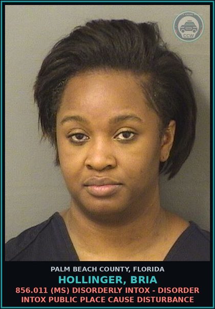 CCW arrest card for HOLLINGER, BRIA in Palm Beach County: 856.011 (MS) DISORDERLY INTOX - DISORDER INTOX PUBLIC PLACE CAUSE DISTURBANCE