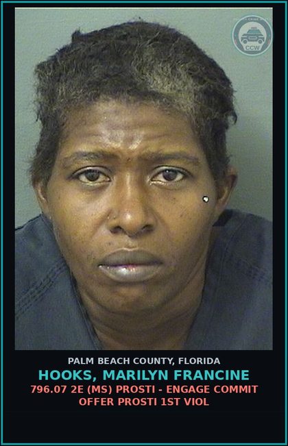 CCW arrest card for HOOKS, MARILYN FRANCINE in Palm Beach County: 893.13 6A (FT) DRUGS-POSSESS - POSSESS contr substance W/O PRESCRIPTION