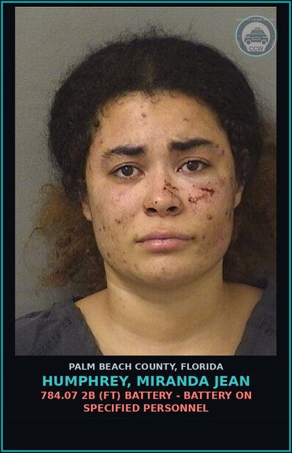 CCW arrest card for HUMPHREY, MIRANDA JEAN in Palm Beach County: 784.03 1A1 (MF) BATTERY - TOUCH OR STRIKE