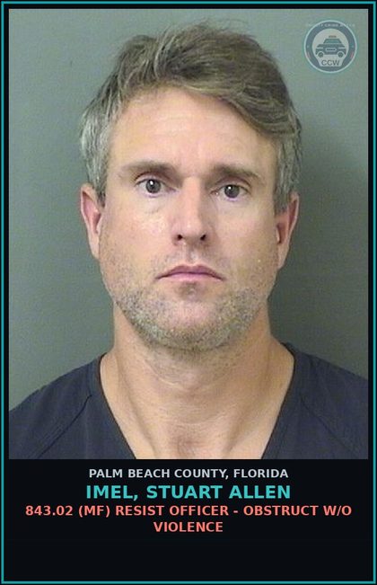 CCW arrest card for IMEL, STUART ALLEN in Palm Beach County: 316.193 1C (MS) DUI-UNLAW BLD ALCH - DUI BREATH ALCOHOL 0.08 OR MORE PER 210 L