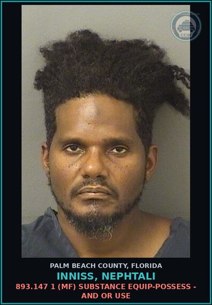 CCW arrest card for INNISS, NEPHTALI in Palm Beach County: 893.13 6A (FT) DRUGS-POSSESS - POSSESS contr substance W/O PRESCRIPTION