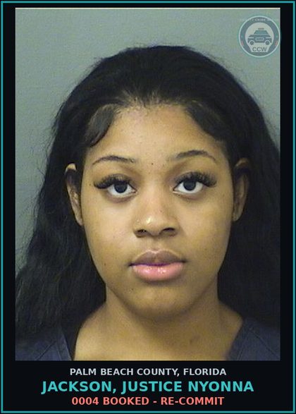 CCW arrest card for JACKSON, JUSTICE NYONNA in Palm Beach County: 0004 BOOKED - RE-COMMIT