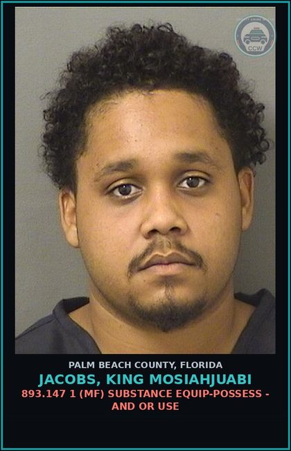 CCW arrest card for JACOBS, KING MOSIAHJUABI in Palm Beach County: 893.13 6A (FT) DRUGS-POSSESS - POSSESS contr substance W/O PRESCRIPTION