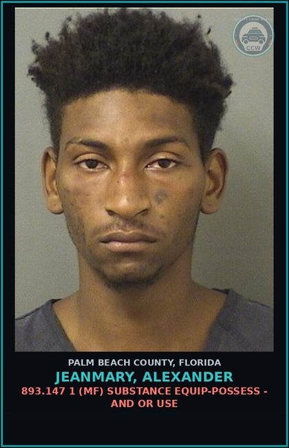 CCW arrest card for JEANMARY, ALEXANDER in Palm Beach County: 893.13 6A (FT) DRUGS-POSSESS - POSSESS contr substance W/O PRESCRIPTION