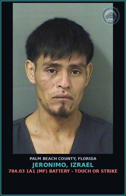 CCW arrest card for JERONIMO, IZRAEL in Palm Beach County: 843.02 (MF) RESIST OFFICER - OBSTRUCT W/O VIOLENCE