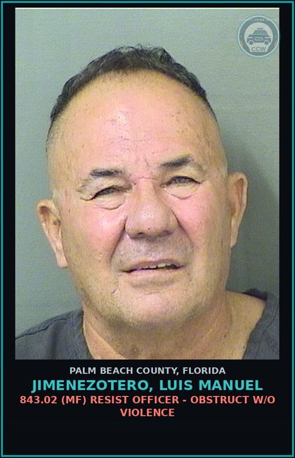 CCW arrest card for JIMENEZOTERO, LUIS MANUEL in Palm Beach County: 316.193 1C (MS) DUI-UNLAW BLD ALCH - DUI BREATH ALCOHOL 0.08 OR MORE PER 210 L